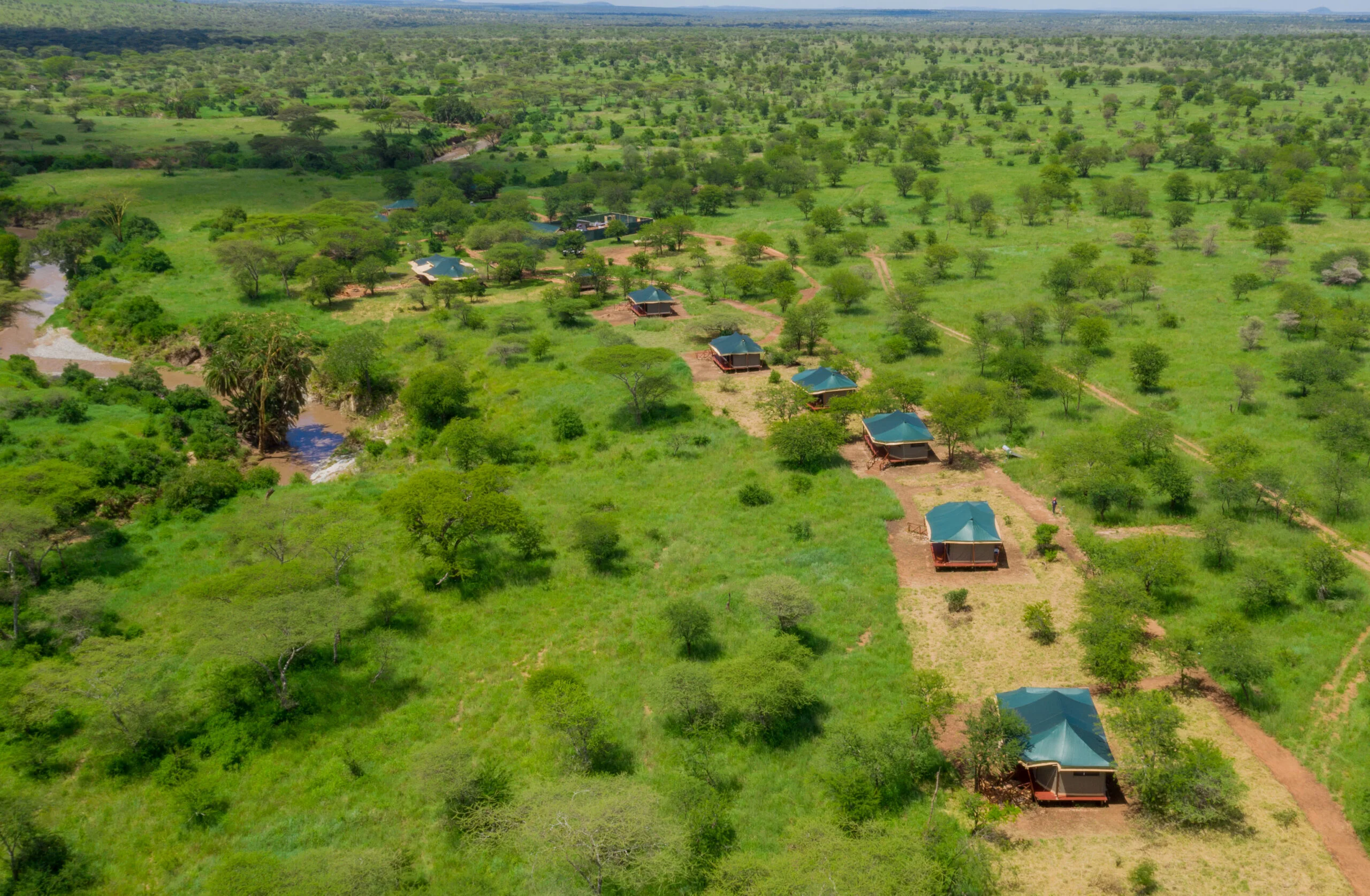 Aerial view of the Serengeti camp